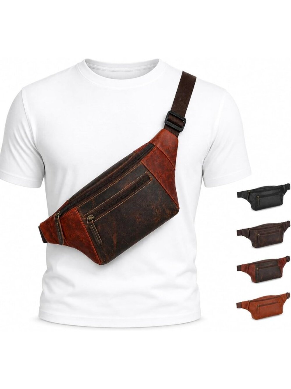 Stylish Small Quilted Belt Bag - Genuine Leather Fanny Pack, Dual-Tone Hip